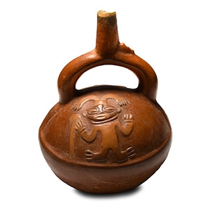Pre-Columbian Inca Ceramic Stirrup Vessel with Figure