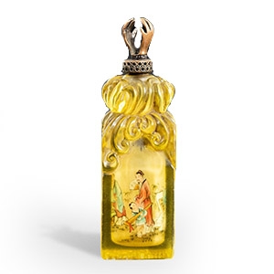 Chinese Glass Snuff Bottle with Figural Scene and Seal Base, Signed Zhou Leyuan