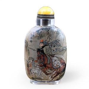 Chinese Glass Warrior on Horseback Snuff Bottle, Signed Ye Zhongsan