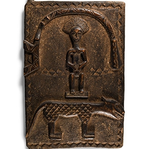 West African Carved Wooden Figural Window Shutter Panel