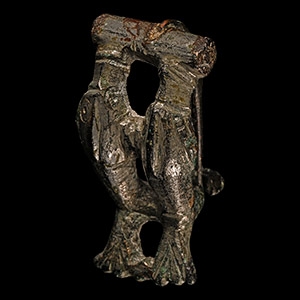 Roman Silvered Bronze Double Dolphin Brooch