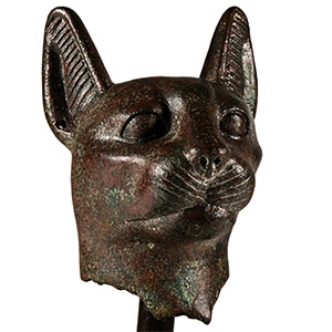 Large Egyptian Bronze Head of a Cat