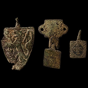 Medieval Bronze Knights Heraldic Horse Harness Pendant Group