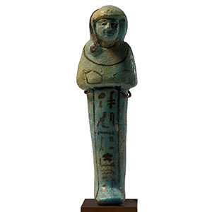 Egyptian Faience Ushabti of a Prince, Sem Priest of Ptah Khaemwaset
