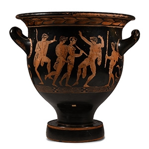 Attic Red-Figure Bell Krater with Drunken Male Revellers Attributed to the Kadmos Painter