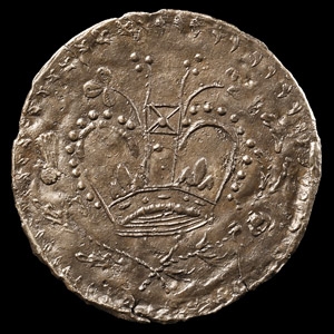 Large Charles I Period Thames Pewter Loyalist Roundel with Crown