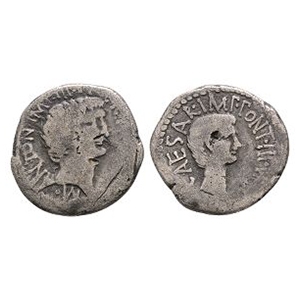 Ancient Roman Imperatorial Coins - Mark Antony and Octavian - Portrait AR Denarius