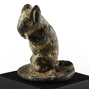 Roman Bronze Seated Upright Mouse Statuette