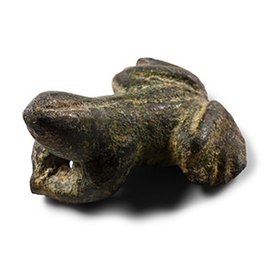 Romano-Egyptian Bronze Crouching Frog Statuette