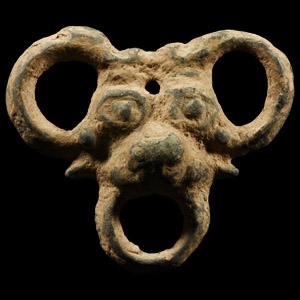 Iron Age Celtic Bronze Strap Junction with Animal Face