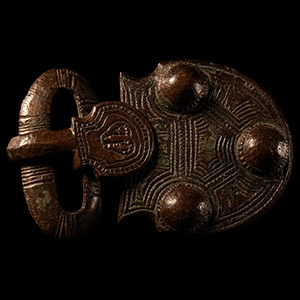 Frankish Bronze Buckle with Face and Globular Rivets