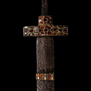 Iron Sword with Garnet Cross Guard and Scabbard Fittings