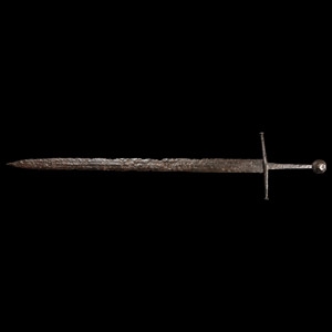 Medieval Iron Hand and Half Sword with Polyhedral Pommel