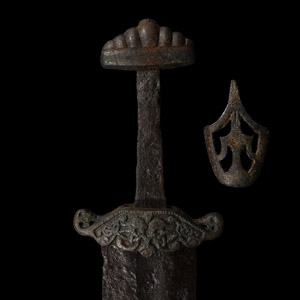 Iron Sword with Cross Guard Surmounted by Interlaced Dragons