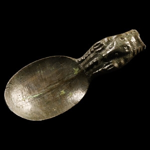 Viking Age Bronze Ceremonial Spoon with Bears Head and Paws