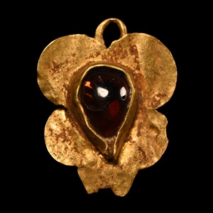 Medieval Gold Leaf-Shaped Pendant with Garnet
