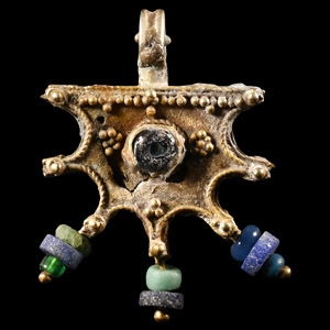 Byzantine Large Gold and Blue Glass Pendant