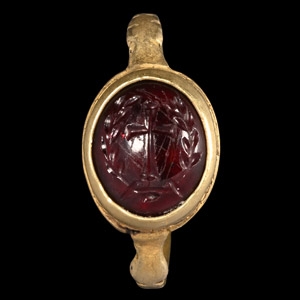 Byzantine Gold Ring with Engraved Cross Gemstone