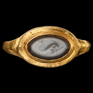 Roman Gold Ring with Dolphin Gemstone