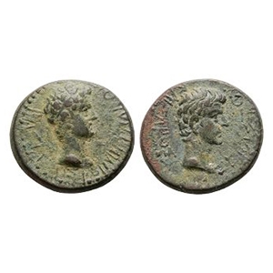 Ancient Roman Provincial Coins - Augustus and Rhoemetalkes I - Thrace - Portrait Bronze