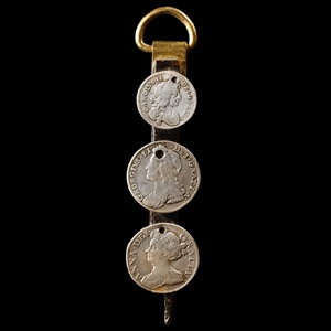 Post Medieval Brass Fitting with Coins