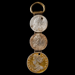 Post Medieval Brass Strap Loop with Coins