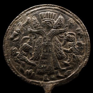 Luristan Bronze Pin with King Holding Animals