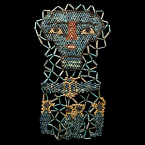 Egyptian Bright Blue Beaded Mummy Mask with Sons of Horus