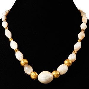 Western Asiatic White Agate and Gold Bead Necklace