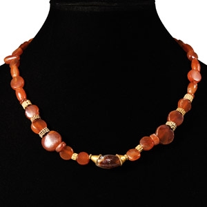 Western Asiatic Red Carnelian and Gold Bead Necklace