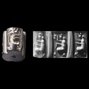 Uruk Black Stone Cylinder Seal with Seated Figure