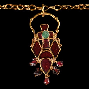 Dark Age Gold and Gemstone Pendant Cross Necklace with Dove-Shaped Garnets