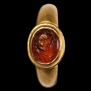 Renaissance Gold Ring with Young Satyr Gemstone