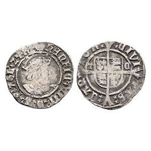 English Tudor Coins - Henry VIII - Canterbury / Archbishop Cranmer - AR Halfgroat