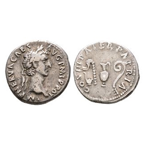 Ancient Roman Imperial Coins - Nerva - Priestly Emblems AR Denarius