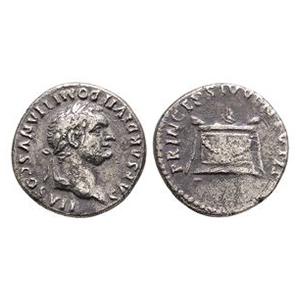 Ancient Roman Imperial Coins - Domitian under Titus - Altar AR Denarius