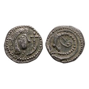 Anglo-Saxon Coins - Secondary Phase - Series K Type 33 - Wolf Head AR Sceatta