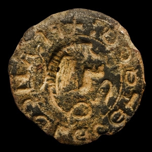 Medieval Bronze Round Seal Matrix with Sleeping Lion