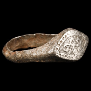 Viking Age Base Silver Ring with Scroll Cross