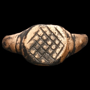 Medieval Bronze Ring with Hatched Bezel