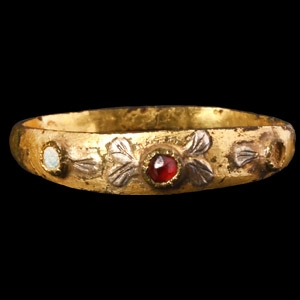 Tudor Period Silver-Gilt Ring with Cabochons