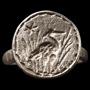 Medieval Silver Signet Ring with Stork