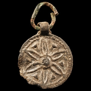 Viking Age Bronze Pendant with Cross and Flower
