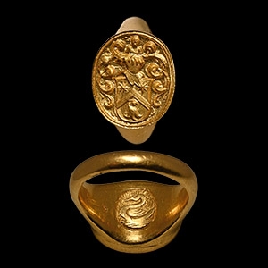 Elizabethan Gold Heraldic Swan Family Signet Ring