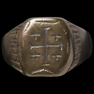 Medieval Bronze Ring with Jerusalem Cross