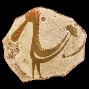 Central Asian Slip-Painted Pottery Fragment with Hoopoe