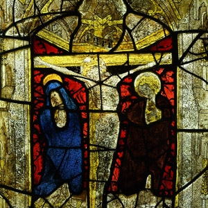Medieval Stained Glass Panel with the Crucifixion
