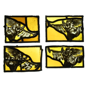 Post Medieval Stained Glass Panel Group with Trumpeting Angels
