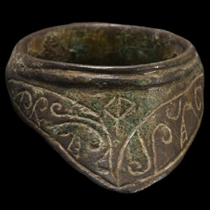 Byzantine Period Bronze Decorated Archers Ring