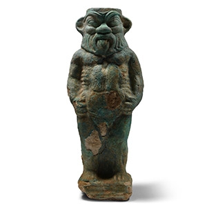 Massive Egyptian Blue Faience Bes Statue